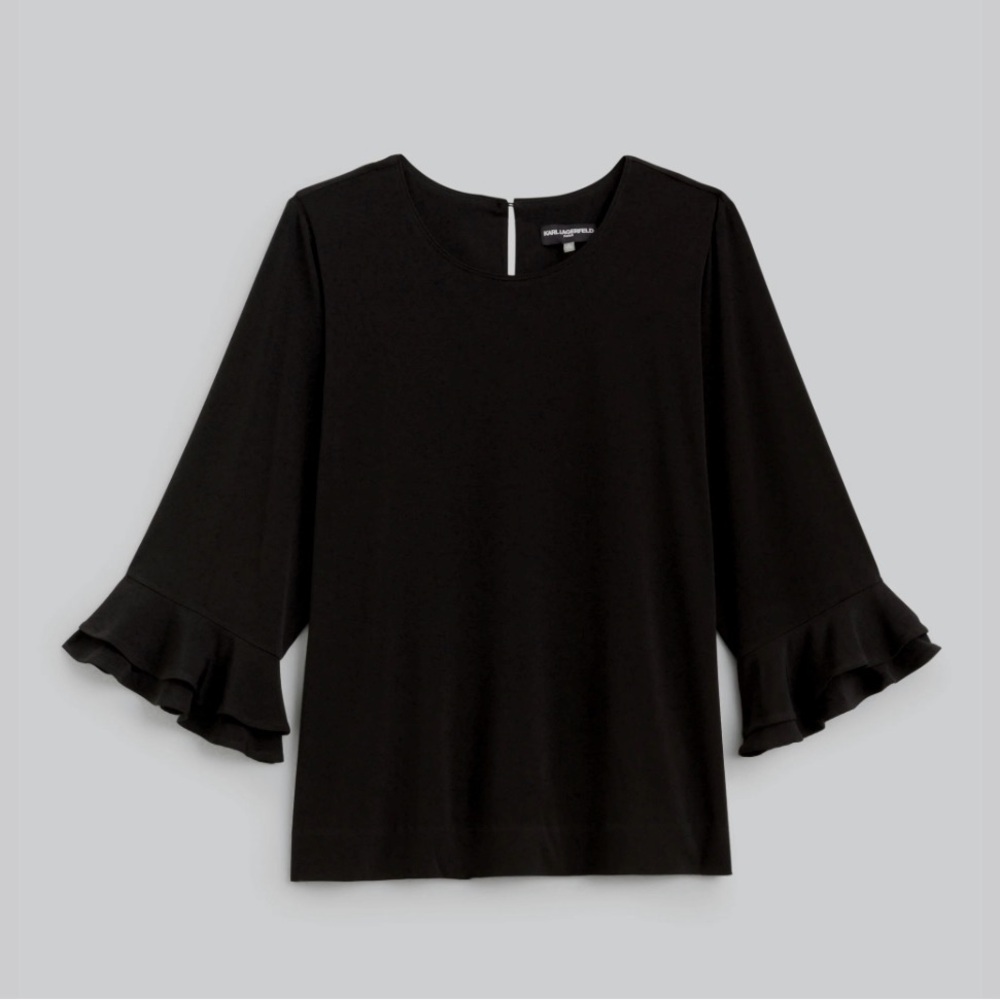 Carl Lagerfeld scoop neck top from Stitch Fix, 1X. 95% polyester, 5% spandex.